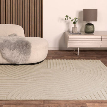 Hague Modern Plain Geometric Hand-Carved Hi-Low 3D Ridged Cut & Loop Pile Textured Wool Sand Rug-Asiatic Carpets-Rug Love - The Most Loved Rug Store